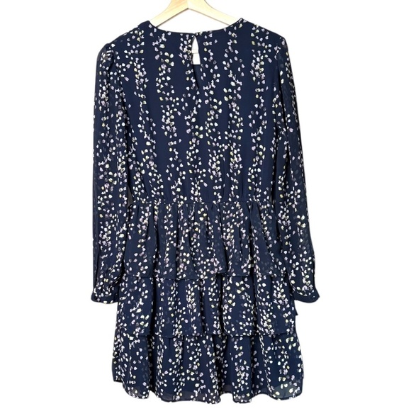 ONLY Easy Care Poly Chiffon Fully Lined, Tiered Long Sleeve Mini Dress US Sz 6 - Picture 4 of 11